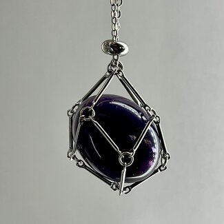 Wire Crystal Cages Necklaces - (Medium) Stainless Steel 16-18" Adjustable Interchangeable