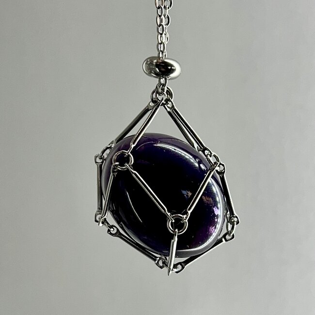 Wire Crystal Cages Necklaces - (Medium) Stainless Steel 16-18" Adjustable Interchangeable