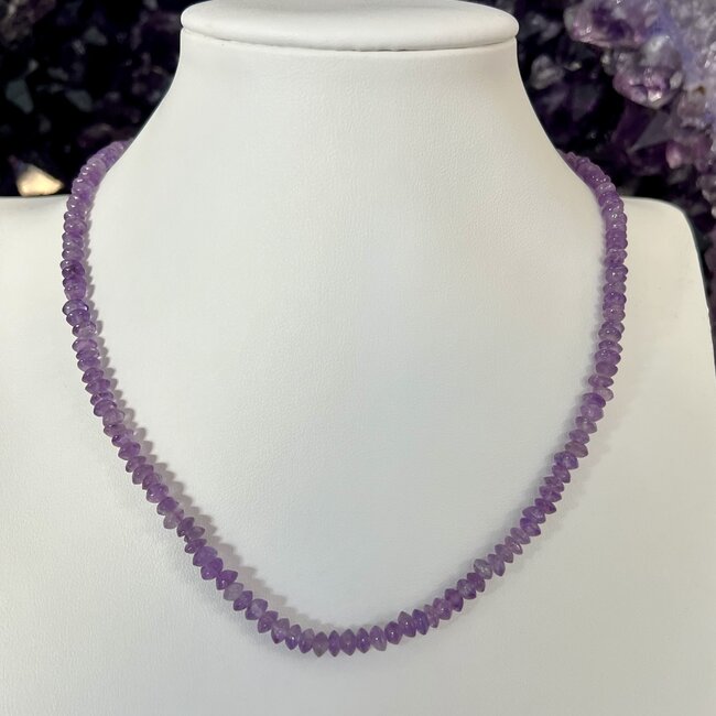 Amethyst Beaded Necklace - 16" Sterling Silver Toggle Clasp