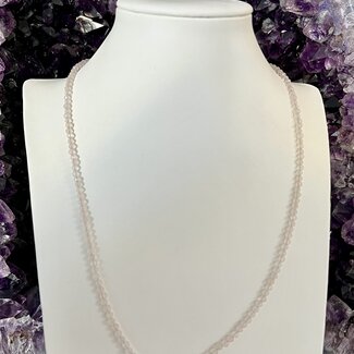 Rose Quartz Beaded Necklace - 16-18" Adjustable - Faceted Seed Sterling Silver