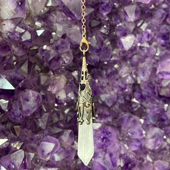 Clear (Crystal) Quartz Pendulums - Faceted Point (Antique Bronze) Boho Vintage