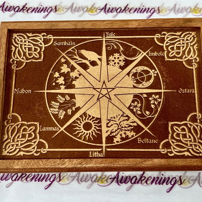 Acacia Wooden Box Engraved Pagan Calendar - 5 x 7"