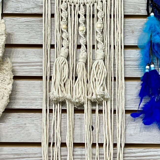 Boho Dreamcatcher (Dream Catcher) w/ Silver Crescent Moon Charm - Ivory Woven, 33'