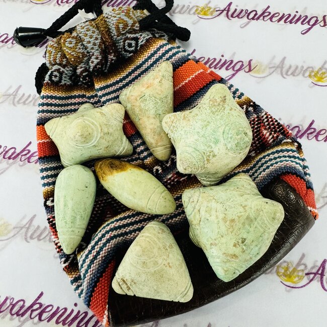 Chrysocolla Chumpi (Apu) Stones with Bag - Hand Carved Peru Shaman Khuyas Jiwaya