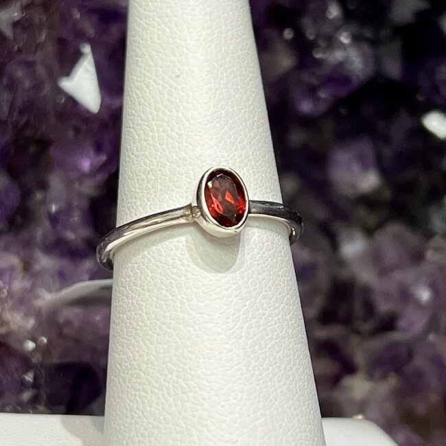 Red Garnet Rings - Size 4 Oval Faceted - Sterling Silver
