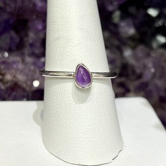 Amethyst Rings - Size 10 Teardrop Pear - Sterling Silver