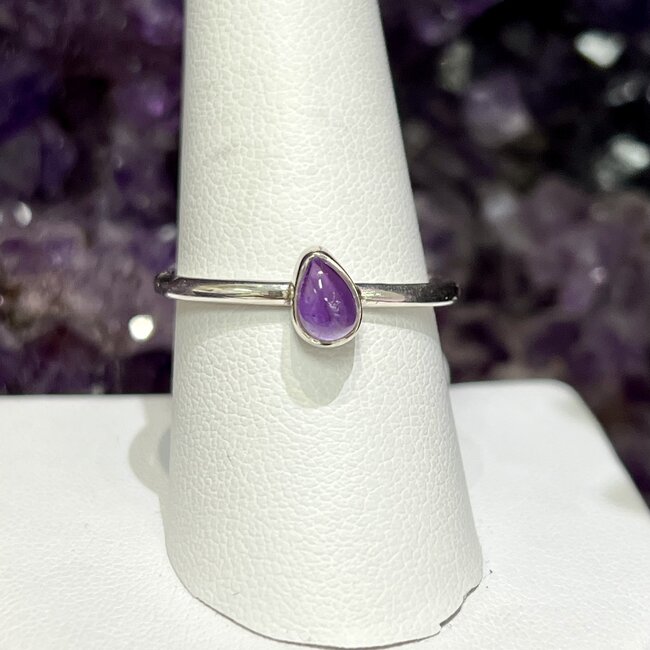 Amethyst Rings - Size 6 Teardrop Pear Faceted - Sterling Silver