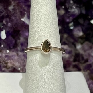 Smoky Smokey Quartz Ring - Size 8 Teardrop Pear Faceted - Sterling Silver