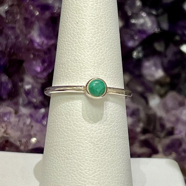 Malachite Rings - Size 8 Round Bezel Set - Sterling Silver