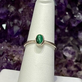 Malachite Rings - Size 7 Oval Bezel Set - Simple Sterling Silver