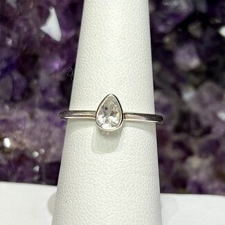 White Topaz Ring - Size 6 Teardrop Pear - Sterling Silver