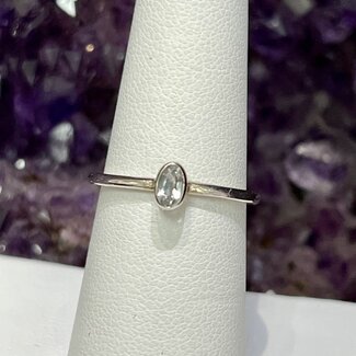 White Topaz Rings - Size 7 Oval Bezel Set - Sterling Silver