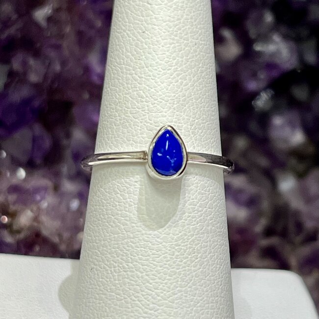 Lapis Lazuli Rings - Size 6 Teardrop Pear Bezel Set - Sterling Silver