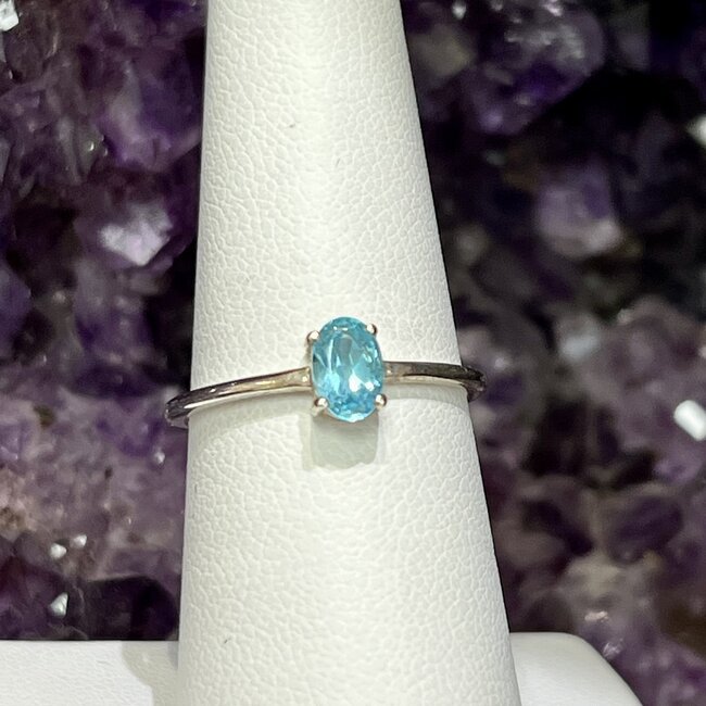 Blue Topaz Rings - Size 6 Oval Faceted - Sterling Silver