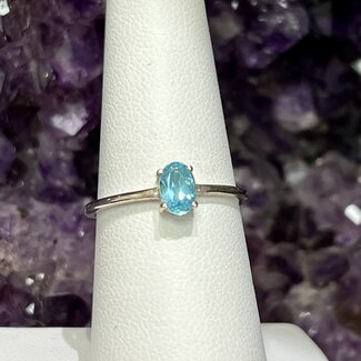 Blue Topaz Rings - Size 5 Oval Faceted - Sterling Silver