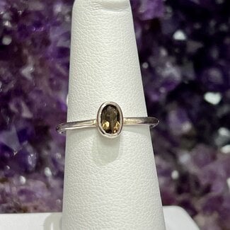 Smoky Smokey Quartz Ring - Size 7 Faceted Oval - Sterling Silver