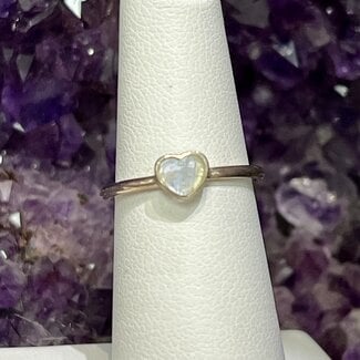 Rainbow Moonstone Rings - Size 6 Heart - Sterling Silver