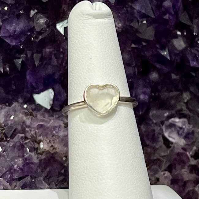 Rainbow Moonstone Ring - Size 6 Heart - Sterling Silver