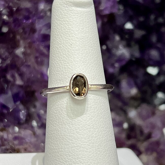 Smoky Smokey Quartz Rings - Size 4 Oval Bezel Faceted - Sterling Silver