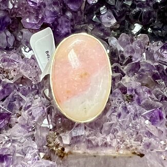 Pink Opal Oval Ring - Adjustable Sterling Silver