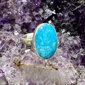 Turquoise Oval Adjustable Ring - Sterling Silver