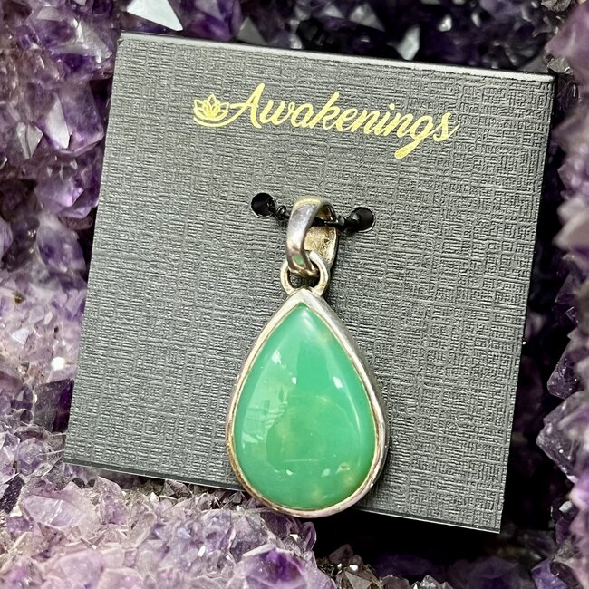 Chrysoprase Pendant - Teardrop Pear Sterling Silver