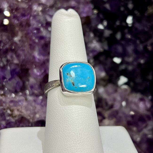 Turquoise Square Adjustable Ring - Sterling Silver