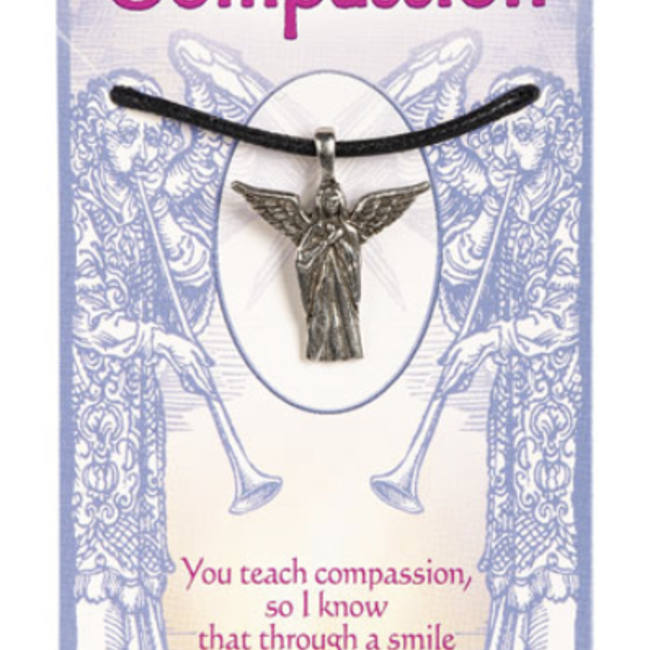 Angel of Compassion Necklace on Wax Cord - Pendant Silver Plated