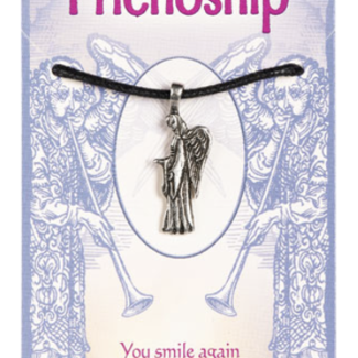 Angel of Friendship Necklace on Wax Cord - Pendant Silver Plated