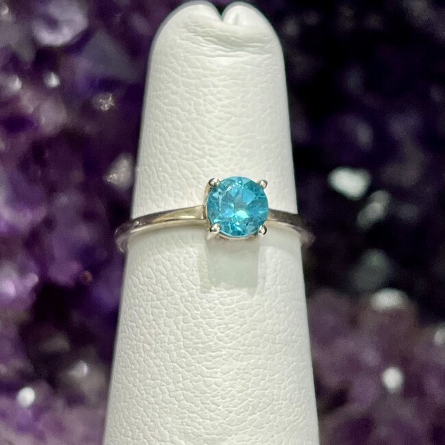 Blue Topaz Rings - Size 4 Round Faceted - Sterling Silver