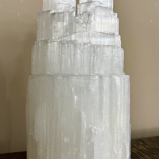 Selenite (Satin Spar Gypsum) Double Tower Lamp Light - Small 7-8" (Cord & Bulb Included)