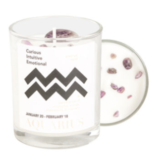 Aquarius Zodiac Candle w/ Amethyst crystals - 10oz, Essential Oil Soy Wax Candle