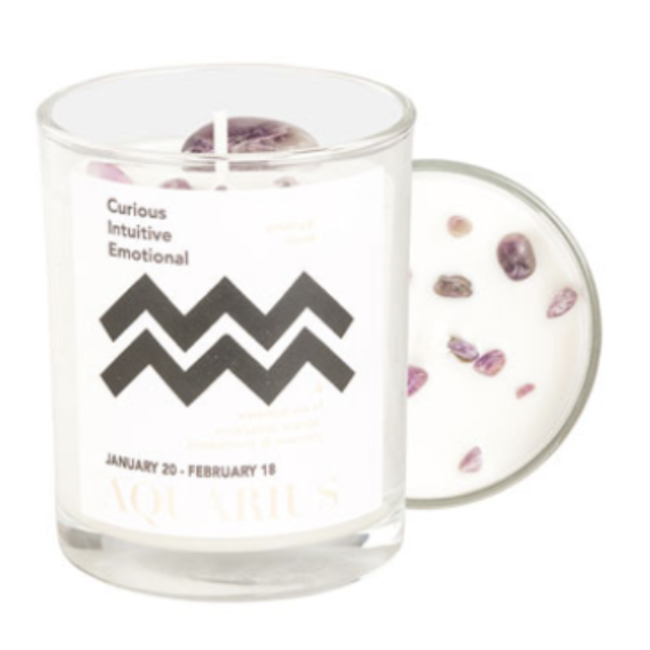 Aquarius Zodiac Candles - Amethyst - 10oz Essential Oil (Eucalyptus Orange Peppermint & Rosemary )- Soy Wax Candle - Astrology