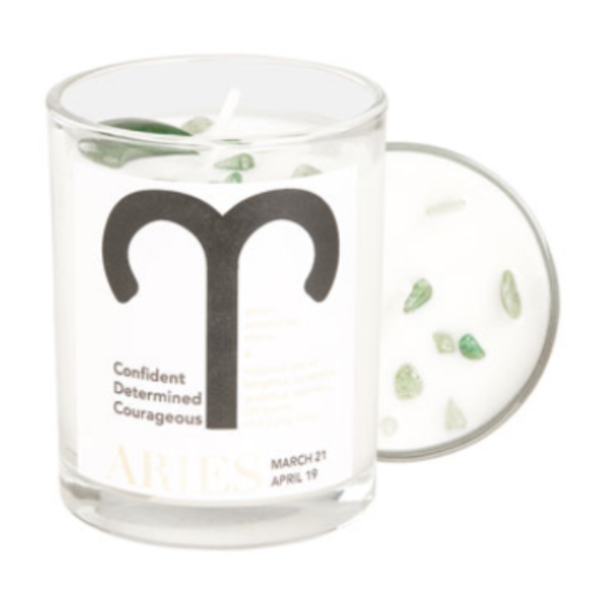 Aries Zodiac Candles - Green Aventurine - 10oz Essential Oil Soy Wax - Astrology
