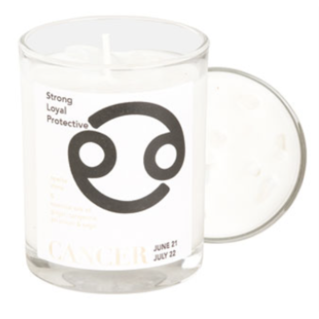 Cancer Zodiac Candle w/ Opalite crystals - 10oz, Essential Oil Soy Wax Candle