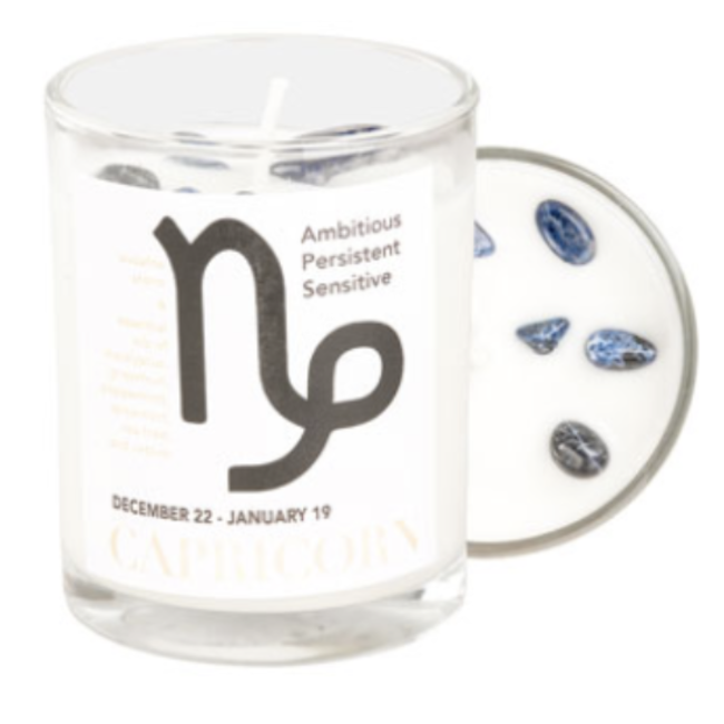Capricorn Zodiac Candle with Sodalite Crystals - 10oz, Essential Oil Soy Wax Candle