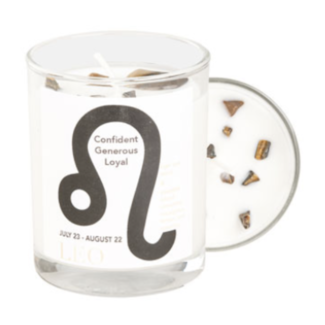 Leo Zodiac Candle with Tiger Eye crystals - 10oz, Essential Oil Soy Wax Candle