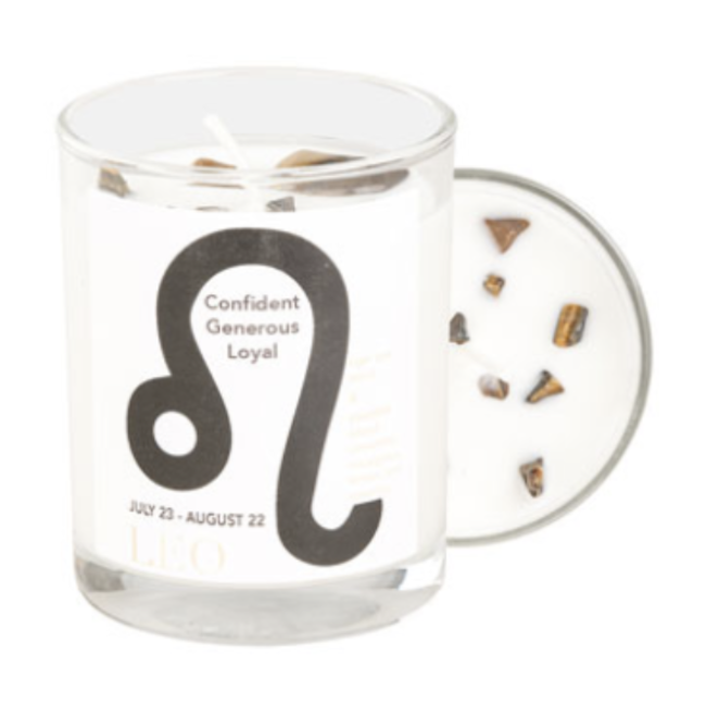 Leo Zodiac Candle with Tiger Eye crystals - 10oz, Essential Oil Soy Wax Candle