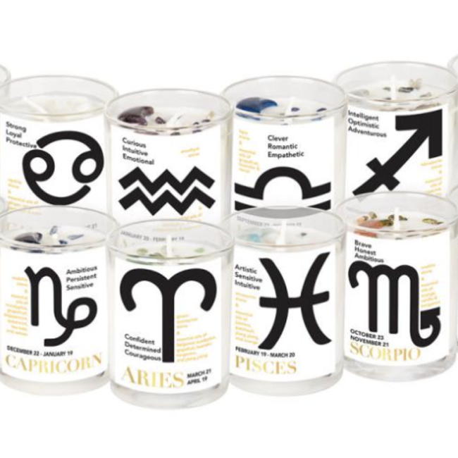 Leo Zodiac Candle with Tiger Eye crystals - 10oz, Essential Oil Soy Wax Candle