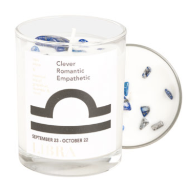 Libra Zodiac Candles - Lapis Lazuli - 10oz Essential Oil (Grapefruit, Lavender, and Neroli) - Soy Wax Candle - Astrology