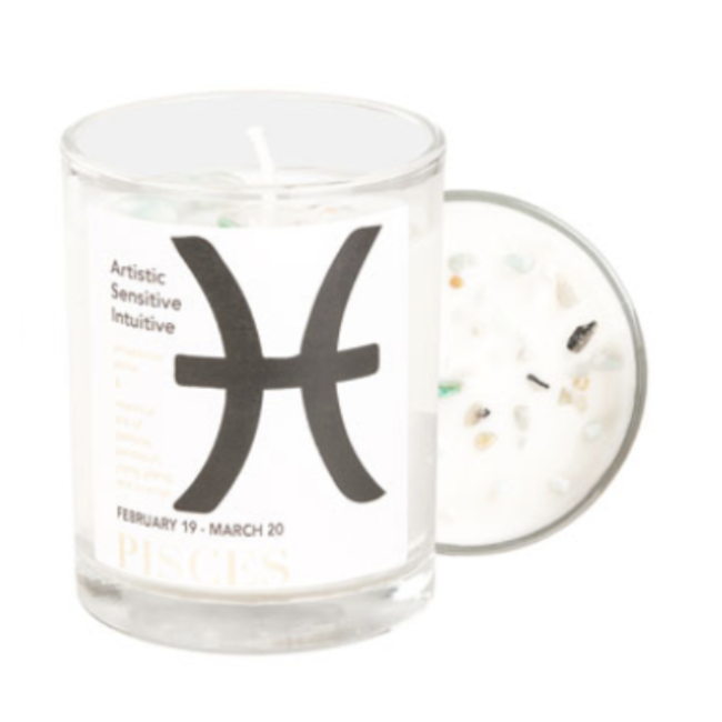Pisces Zodiac Candle with Amazonite crystals - 10oz, Essential Oil Soy Wax Candle