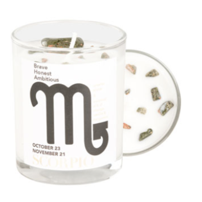 Scorpio Zodiac Candle with Unakite Jasper Crystals - 10oz, Essential Oil Soy Wax Candle