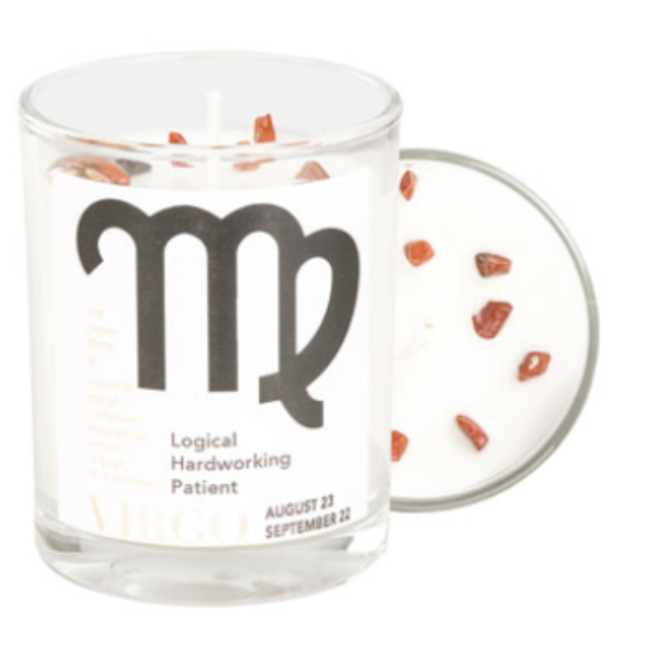 Virgo Zodiac Candle with Red Jasper Crystals - 10oz, Essential Oil Soy Wax Candle