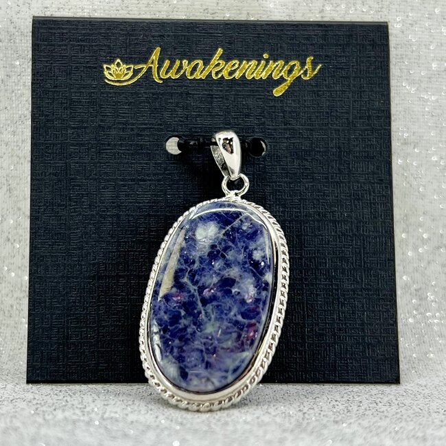 Bloodshot (Lepidocrocite) Iolite (Water Sapphire) Pendant - Oval - Sterling Silver
