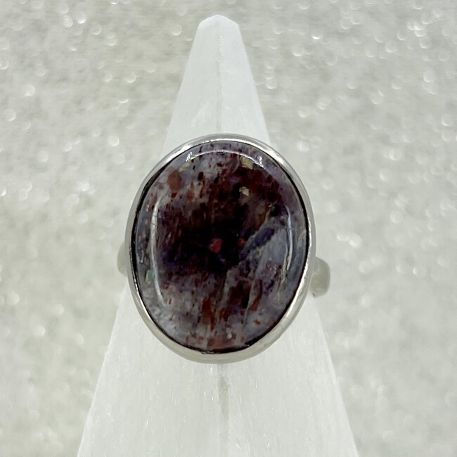 Bloodshot (Lepidocrocite) Iolite (Water Sapphire) Ring - Size 7 Oval - Sterling Silver