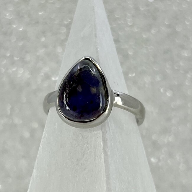 Bloodshot (Lepidocrocite) Iolite (Water Sapphire) Ring - Size 10 Teardrop Pear - Sterling Silver