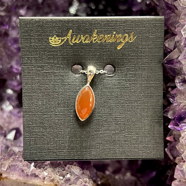 Carnelian Necklace & Pendant Marquise Marquee 18"- Sterling Silver