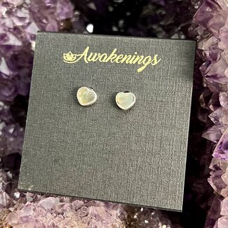 Labradorite Earrings - Hearts Studs - Sterling Silver