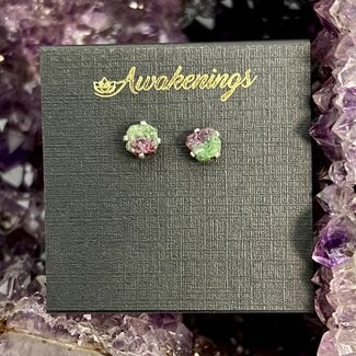 Ruby Zoisite Earrings - Studs Rough Raw Natural - Sterling Silver