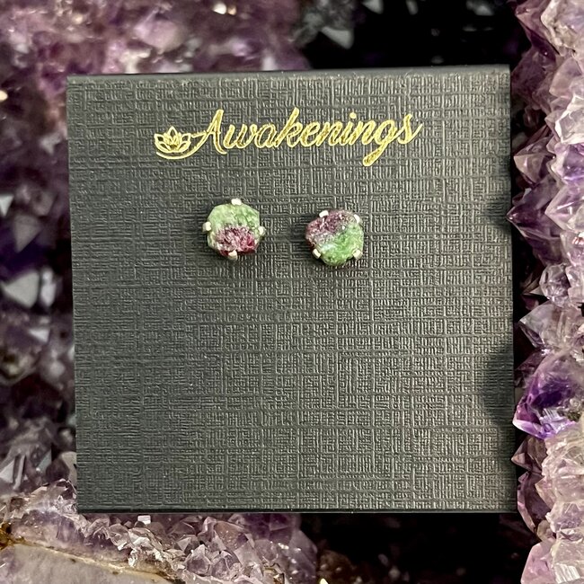 Ruby Zoisite Earrings - Studs Rough Raw Natural - Sterling Silver